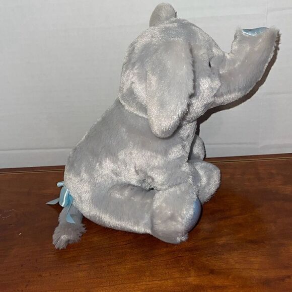 BABY GUND EMMET 10” Super Soft Baby Elephant blue satin details Chime Rattle Toy - Picture 8 of 12